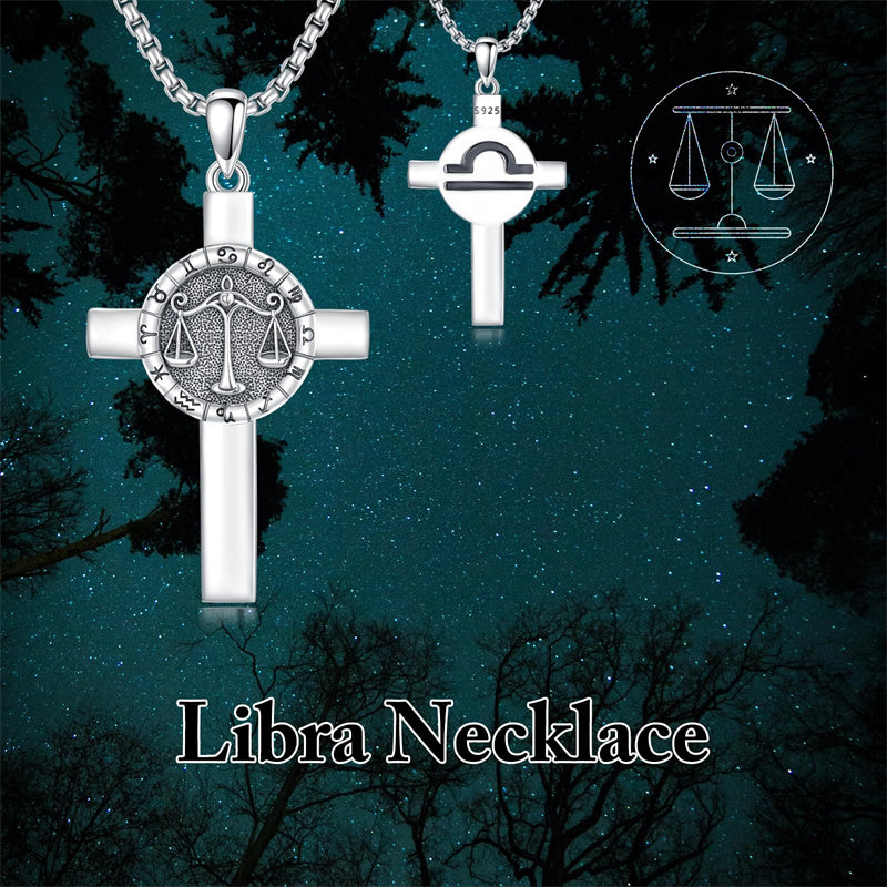 Sterling Silver 12 Constellation Cross Pendant Necklace