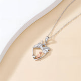 Sterling Silver Anatomical Heart Girl withr Dog Cat Pendant Necklace