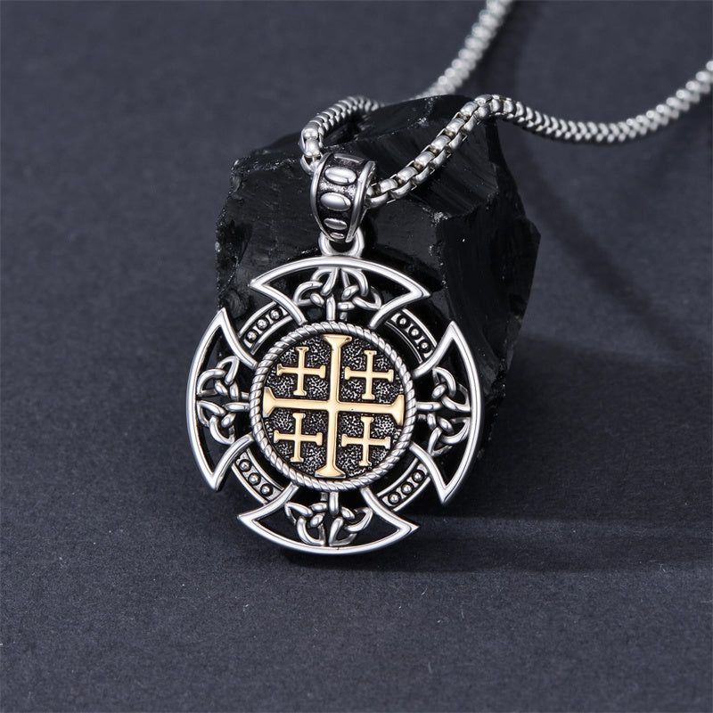 Sterling Silver Jerusalem Cross Pendant Necklace for Men