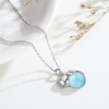 Sterling Silver Turquoise Larimar Labradorite Moss Agate Blue Sandstone  Cat Pendant Necklace