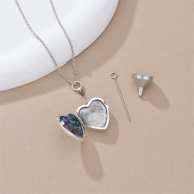 Sterling Silver Abalone Shell Personalized Photo Engraved Heart Cat Pigeon Paw Prints Urn Necklace for Ashes