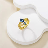 Sterling Silver 10K 14K 18K Gold Pear Cut Gemstone Leaf  Engagement Ring Set