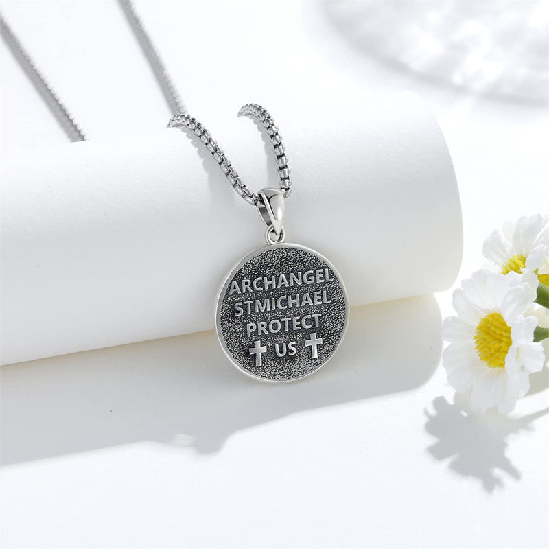 Sterling Silver Saint Michael Saint Christopher Amulet Pendant Necklace for Men
