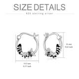 Sterling Silver Raccoon Cat Hoop Earrings