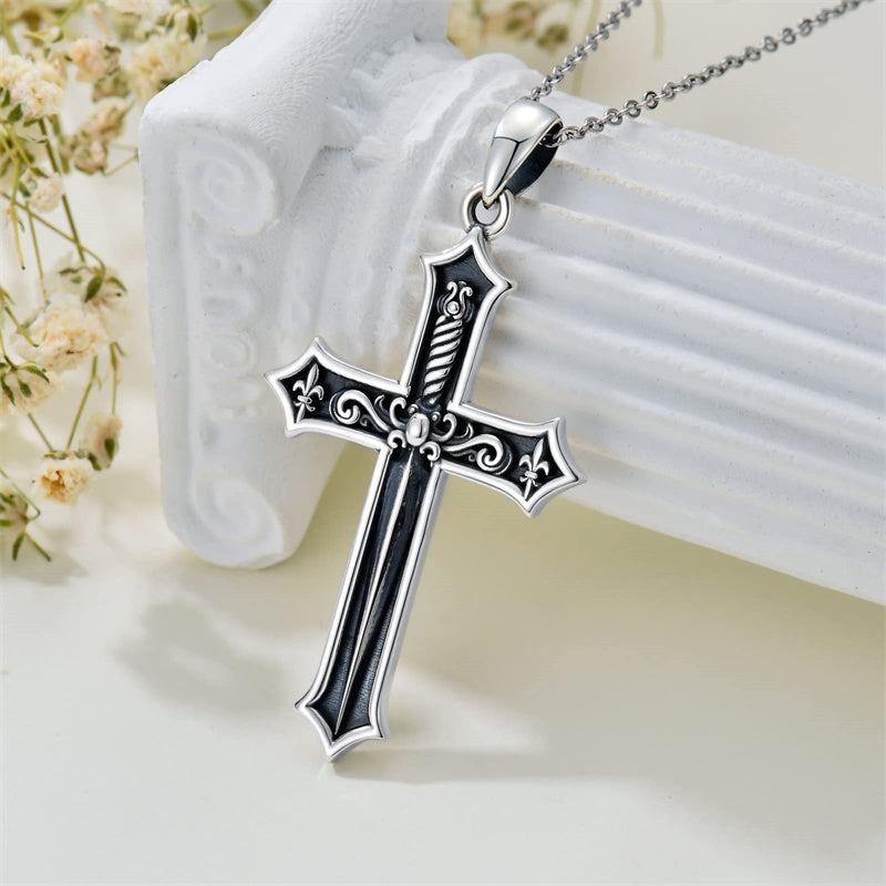 Sterling Silver Cross Sword Pendant Necklace