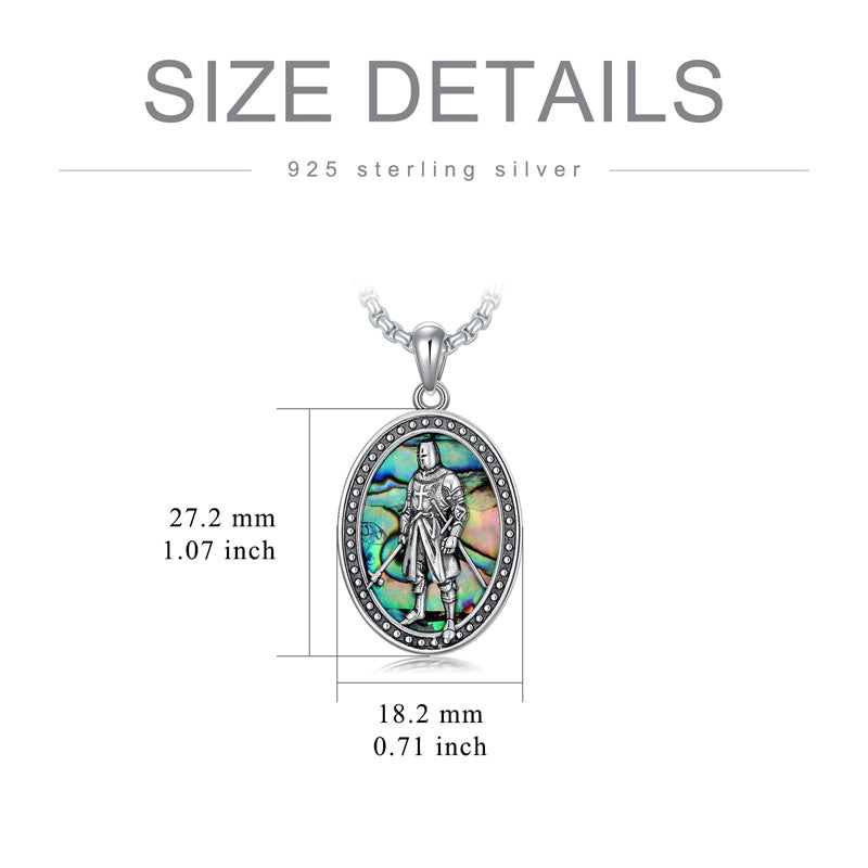 Sterling Silver Knights Templar & Cross Shield Pendant Necklace for Men