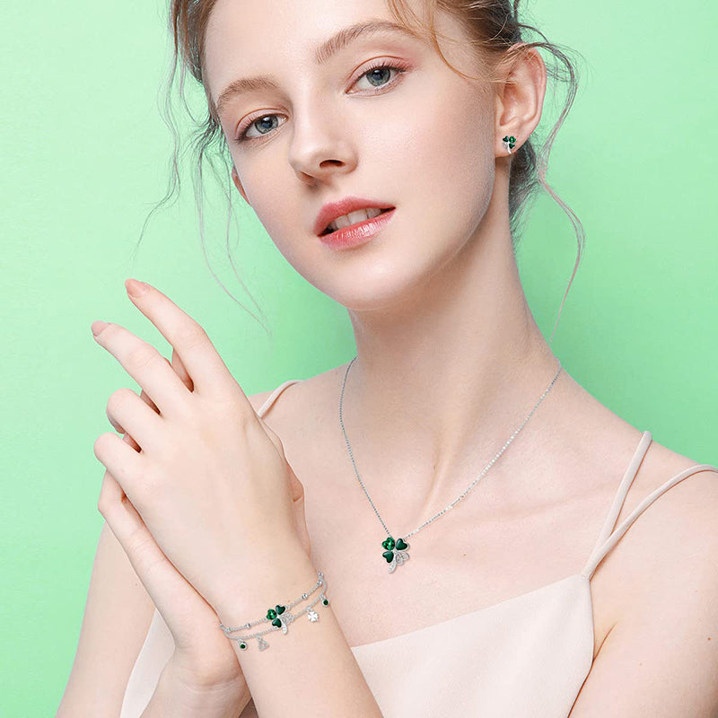 Sterling Silver Four Leaf Clover Multi-layered Anklet