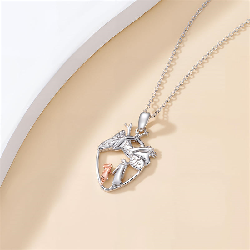 Sterling Silver Anatomical Heart Father Mother Daughter Sister Mother Daughter Pendant Necklace