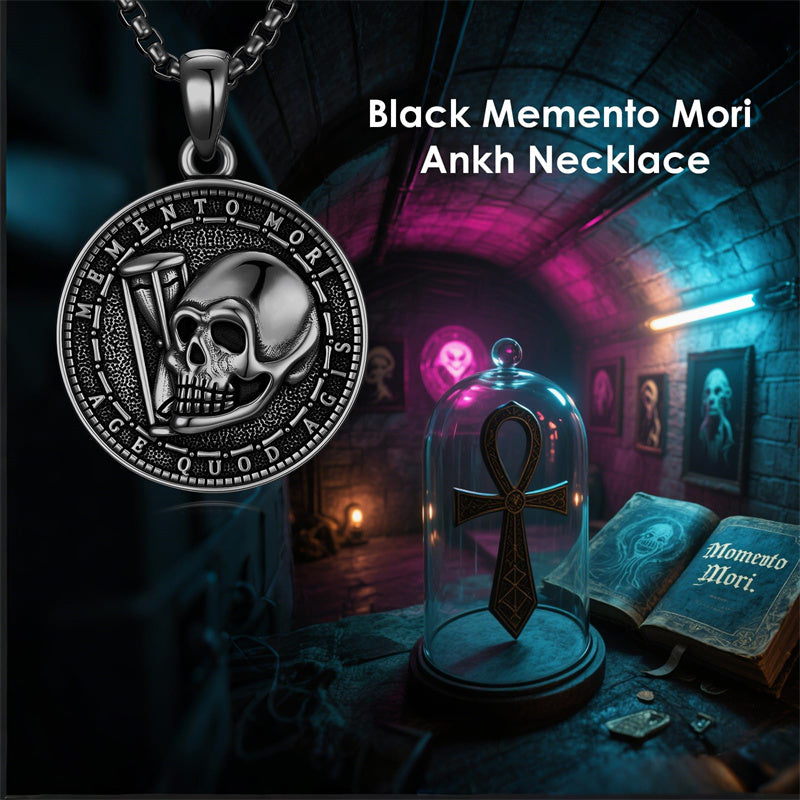 Sterling Silver Memento Mori Gothic Skull Amulet Pendant Necklace for Men
