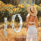 Sterling Silver Sunflower Hoop Earrings