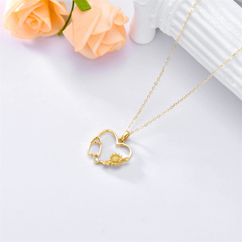 14K Gold Heart-Shaped Stethoscope Pendant Necklace
