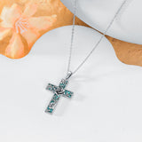 Sterling Silver Turquoise Personalized Engraved 12 Month Birth Flower Cross Pendant Necklace