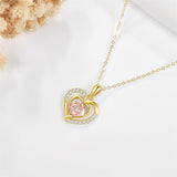 14K Yellow Gold Rose Heart Pendant Necklace