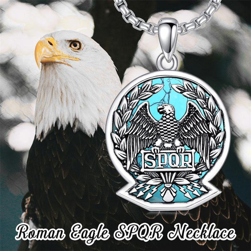 Sterling Silver Eagle SPQR Pendant Necklace for Men