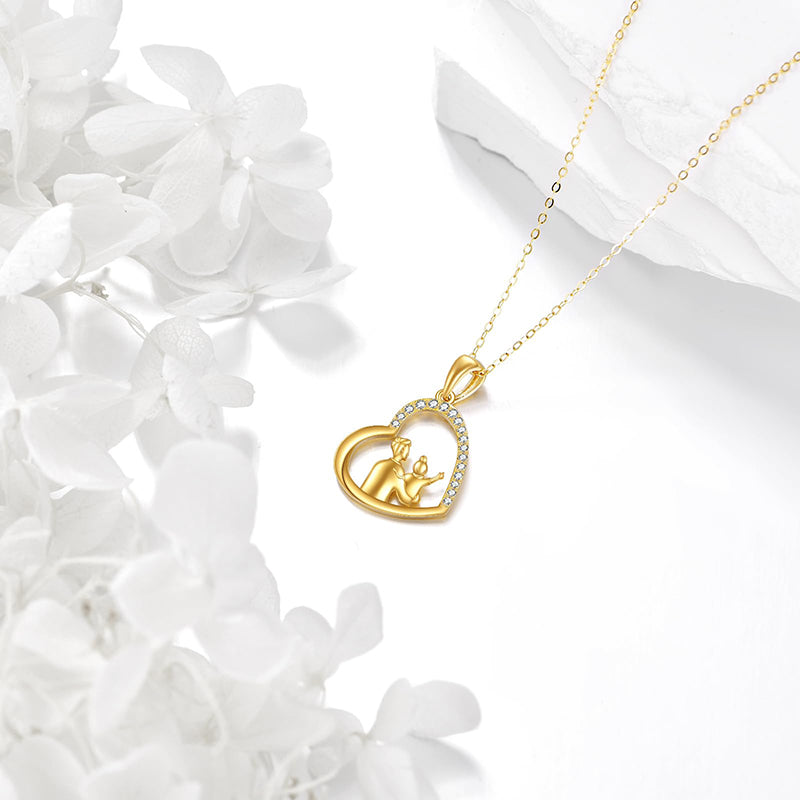 10K 14K 18K Gold Father Daughter Heart Pendant Necklace For Gift
