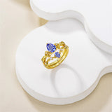 Sterling Silver 10K 14K 18K Gold Pear Cut Gemstone Leaf  Engagement Ring Set