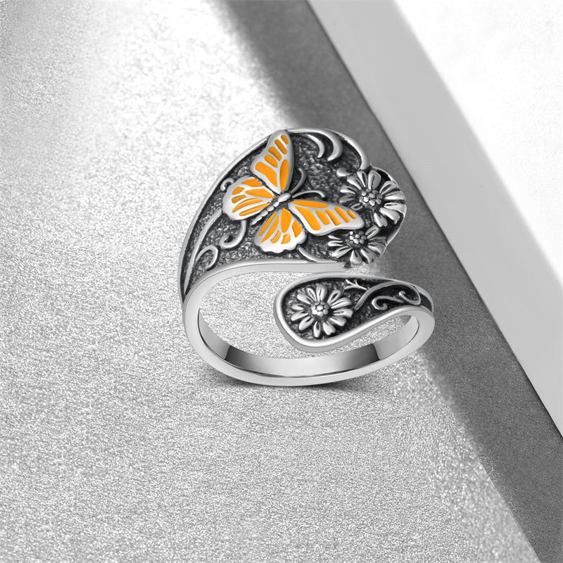 Sterling Silver Hummingbird Butterfly Bee Red Cardinal Pink Flamingo Adjustable Spoon Ring