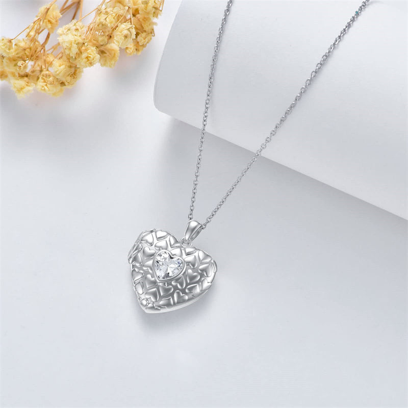 Sterling Silver Personalized Photo Heart Birthstone Pendant Necklace