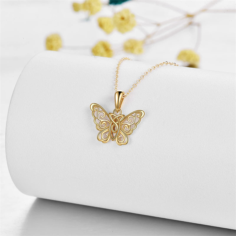 14K Yellow Gold Butterfly Pendant Necklace