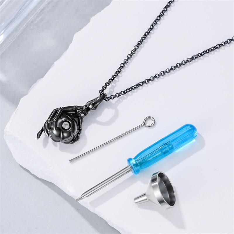 Sterling Silver Skull Rose Urn Necklace for Ashes