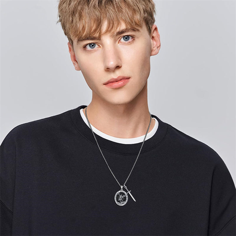 Sterling Silver Oval Round Medal St Michael Pendant Necklace