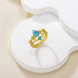 Sterling Silver 10K 14K 18K Gold Pear Cut Gemstone Leaf  Engagement Ring Set