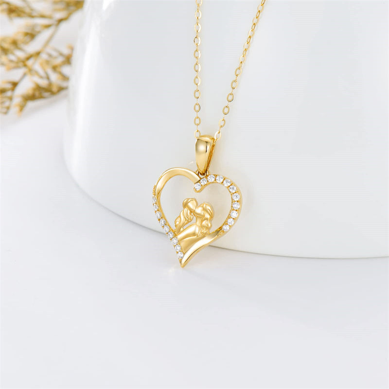 14K Gold Mother Daughte Son Pendant Necklace