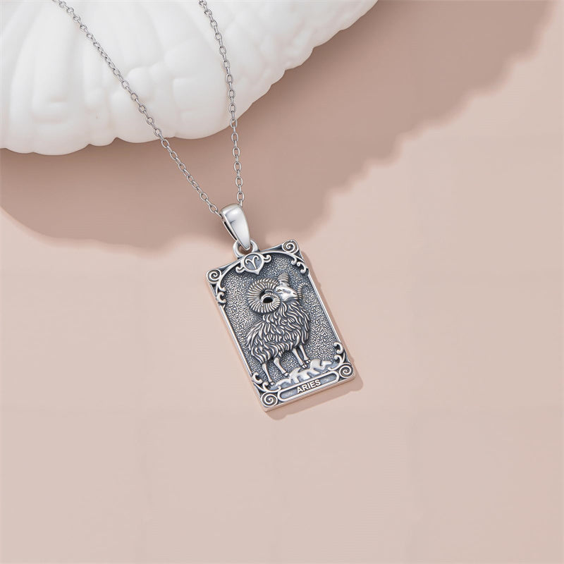 Sterling Silver Tarot Card 12 Zodiac Sign Pendant Necklace
