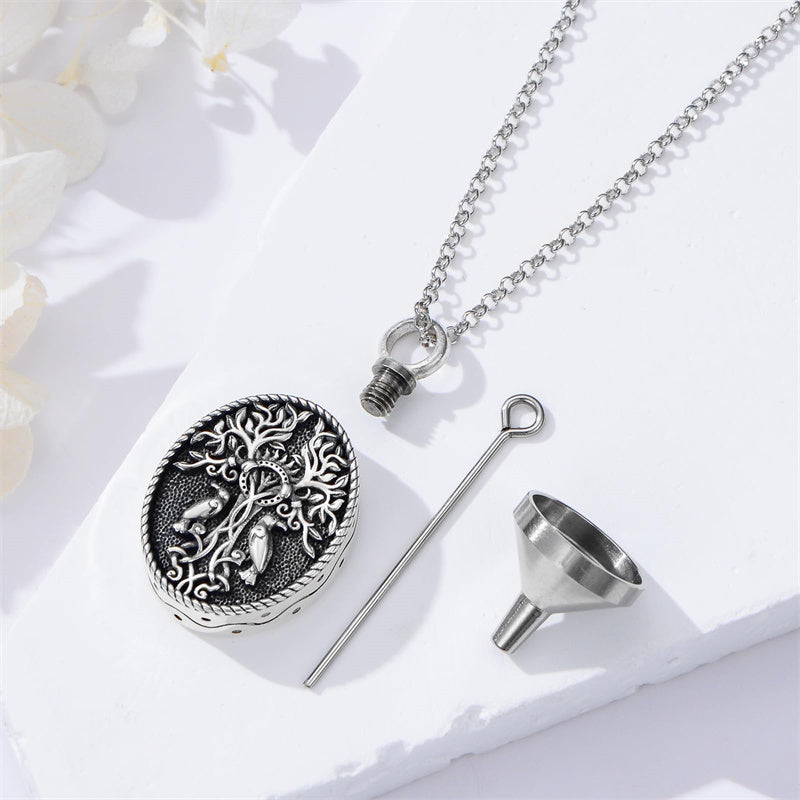 Sterling Silver Personalized Engraved Tree of Life Urn Necklace for Ashes
