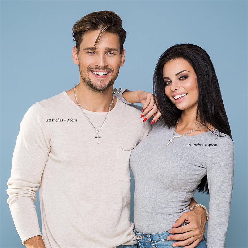 Sterling Silver Cross Pendant Necklace with 5mm Stainless Steel  Cuban Link Chain