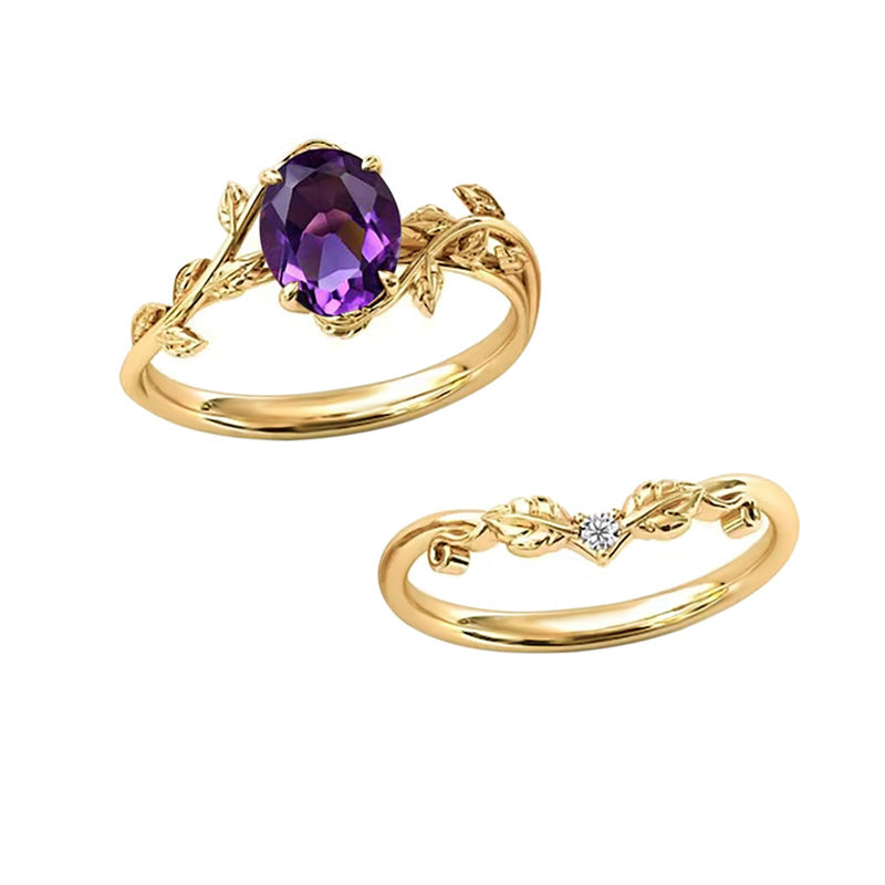 Sterling Silver 10K 14K Gold Leaf Oval Cut Vine Gemstone Set Engagement Wedding Ring