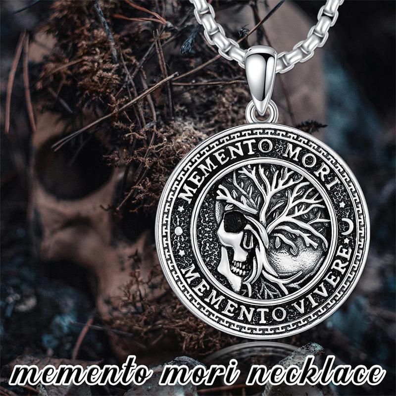 Sterling Silver Memento Mori Gothic Skull Amulet Pendant Necklace for Men