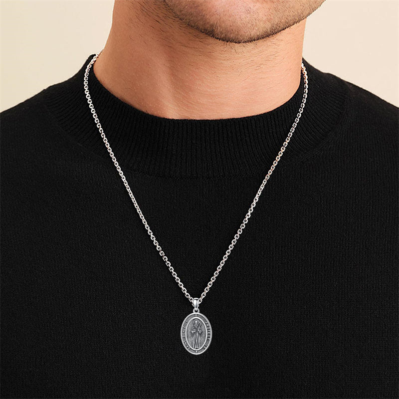 Sterling Silver St Anthony Francis Joseph Peregrine Raphael Sebastian Medal  Protection Pendant Necklace