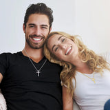 Sterling Silver Cross Pendant Necklace with Stainless Steel 2.0mm Rope Chain