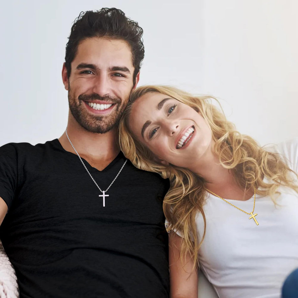 Sterling Silver Cross Pendant Necklace with Stainless Steel 2.0mm Rope Chain