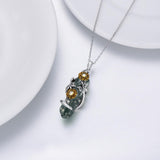 Sterling Silver Moss Agate Sunflower Pendant Necklace