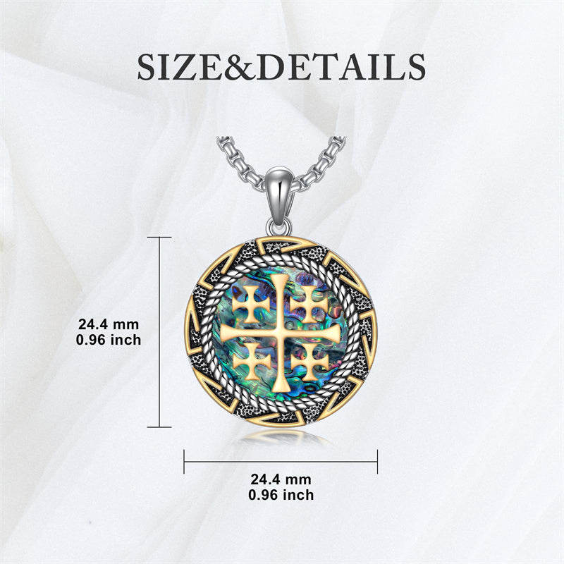 Sterling Silver Jerusalem Cross Pendant Necklace for Men