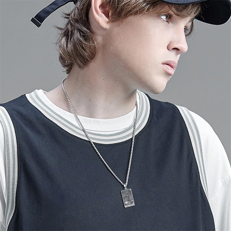 Sterling Silve Sun Moon Star Strength Lovers Death Devil Fool Tarot Card Pendant Necklace