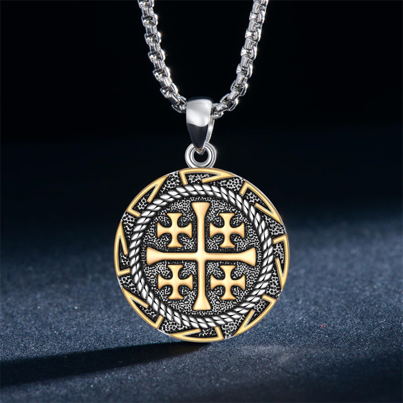 Sterling Silver Jerusalem Cross Pendant Necklace for Men