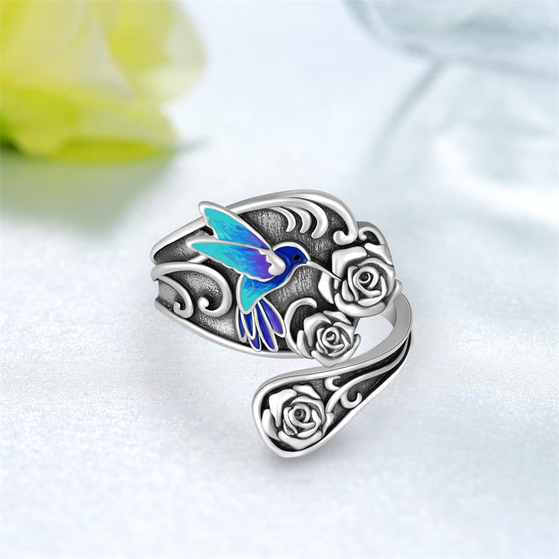 Sterling Silver Hummingbird Butterfly Bee Red Cardinal Pink Flamingo Adjustable Spoon Ring