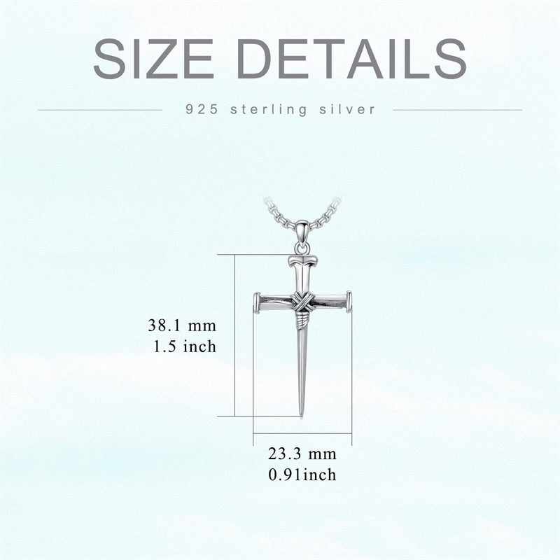 Sterling Silver Nail Cross Urn Necklace for Ashes for Men