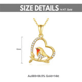 14K Gold 5A Cubic Zirconia Robin Bird Heart Pendant Necklace