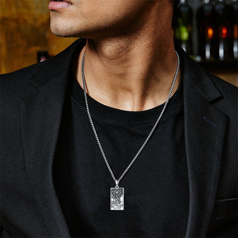 Sterling Silve Sun Moon Star Strength Lovers Death Devil Fool Tarot Card Pendant Necklace