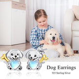 Sterling Silver Moonstone Axolotl Dog Cat Stud Earrings