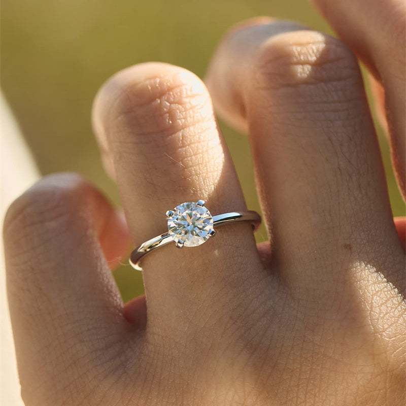 Sterling Silver Simulated Round Moissanite Solitaire Engagement Ring