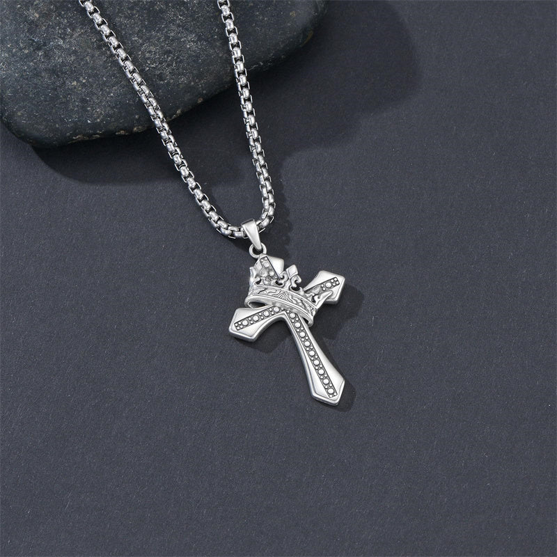 Sterling Silver Cross Christian Pendant Necklace for Men