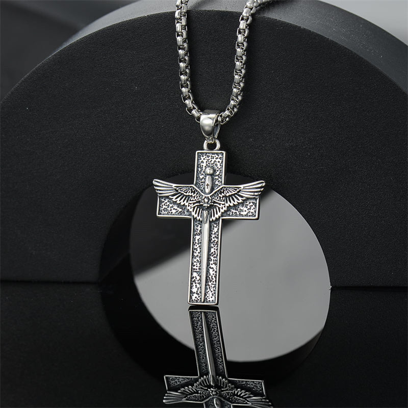 Sterling Silver Cross Christian Pendant Necklace for Men