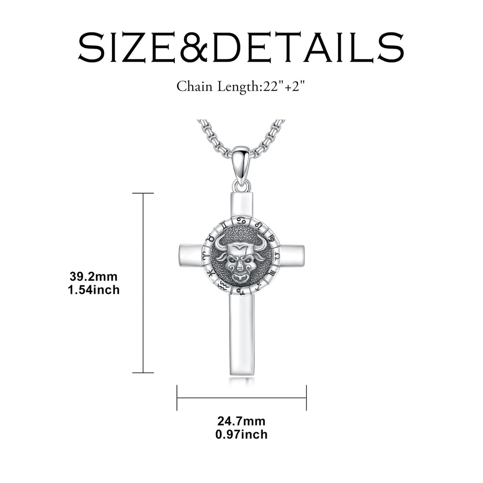 Sterling Silver 12 Constellation Cross Pendant Necklace