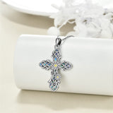Sterling Silver Abalone Shell Turquoise Origami Cross Pendant Necklace