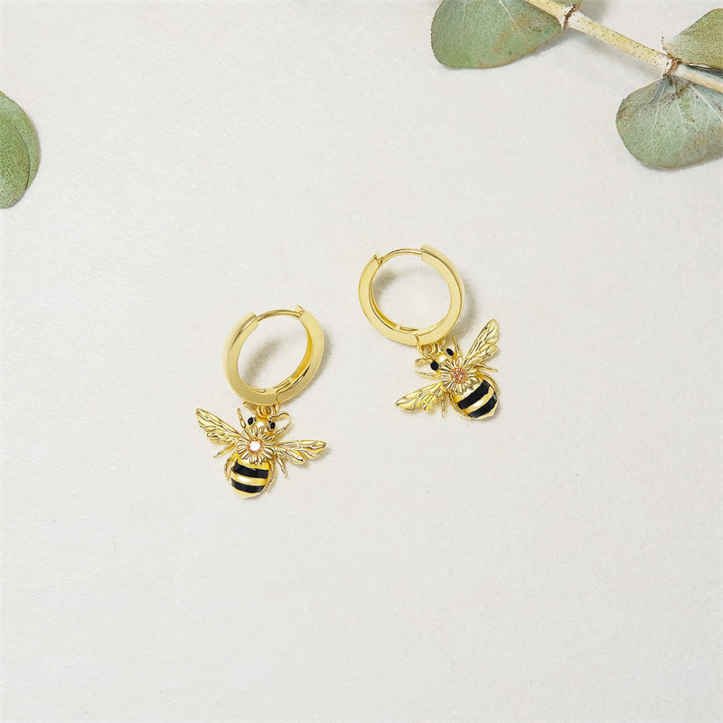 Sterling Silver  Bee Hoop Earrings